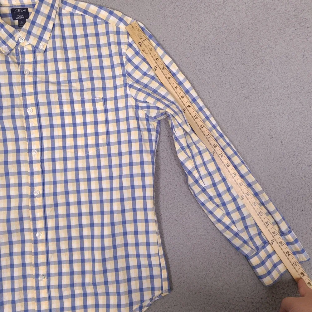 J Crew Shirt Mens Large Blue Yellow‎ White Slim Untucked Flex Washed Preppy